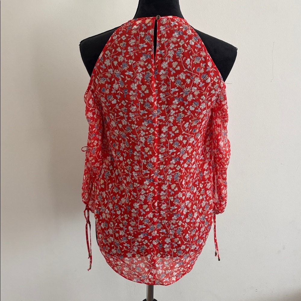 Veronica Beard 100% Silk Floral Blouse Size 2 Orange Blue White - Picture 8 of 8